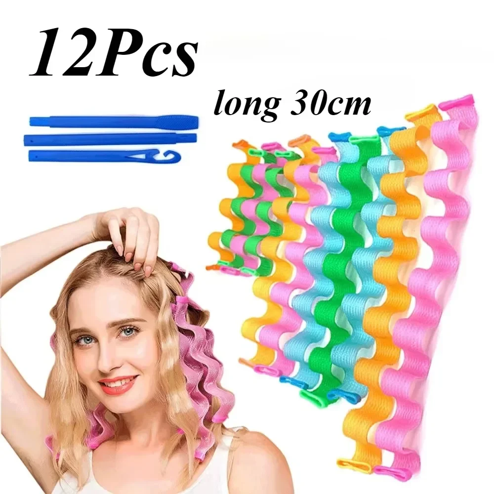 Hair Curling Tools 12pcs DIY Magic Hair Curler 30CM Heatless Hair Rollers Curlers Hairstyle Roller Sticks Wave Formers Curling Styling Tools