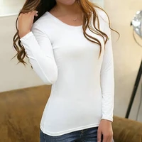 Women Long Sleeves T-shirt Bottoming Shirt Round Neck or V Neck Shirt Black White Solid Color Top Homewear T-shirt - Image 3