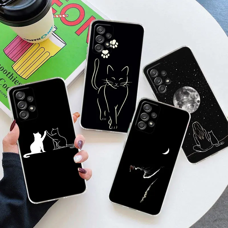 Charming Cat Line Art Clear Phone Case Cover