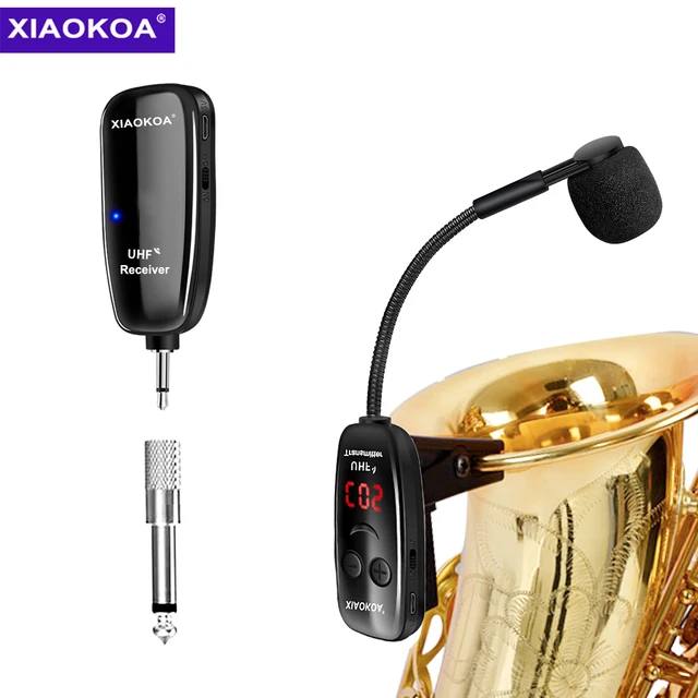 XIAOKOA UHF Wireless Saxophone Microphone System Clip on Musical Instruments Wireless Receiver Transmitter for Saxophone Trumpet 1