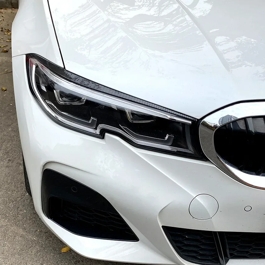 BMW 3 시리즈 G20 G28 세단 2019 2020 2021용 글로스 블랙 자동차 헤드라이트 아이리드 눈썹 ABS 플라스틱 액세서리