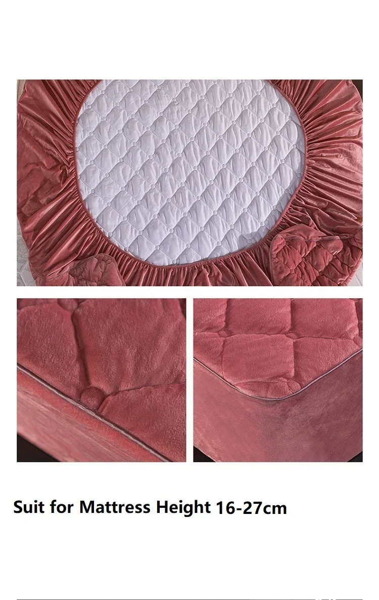 Crystal Velvet Thicken Quilted Mattress Cover Warm Soft Plush Queen King Quilted Bed Fitted Sheet Not Including Pillowcase