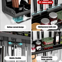 Étagère de rangement murale en aluminium T1 pour cuisine, sans poinçon, pour couteaux et cuillères, multifonction 5