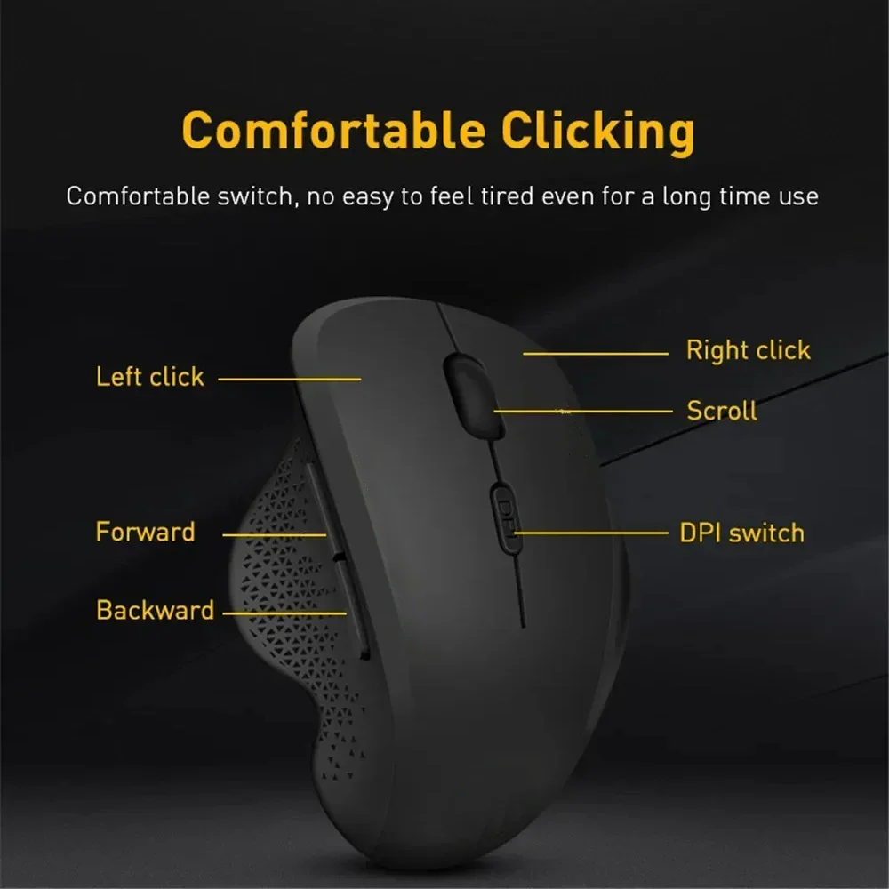 무선 마우스 인체공학적 컴퓨터 마우스 USB 수신기가 있는 PC 광학 마우스 6버튼 2.4Ghz 무선 마우스 1600 DPI 노트북용