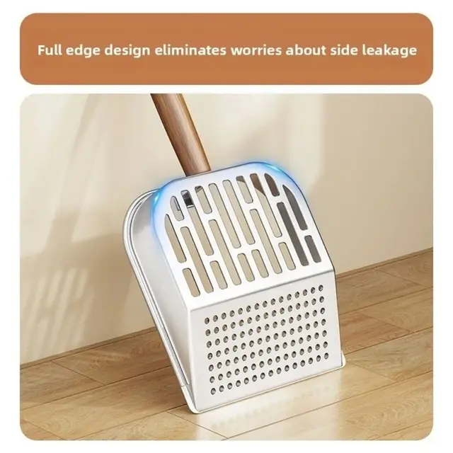 Stainless Steel Cat Litter Scoop Long Handled Wooden Handle Litter Box Shovel Deep Shovel Hollow Design 2