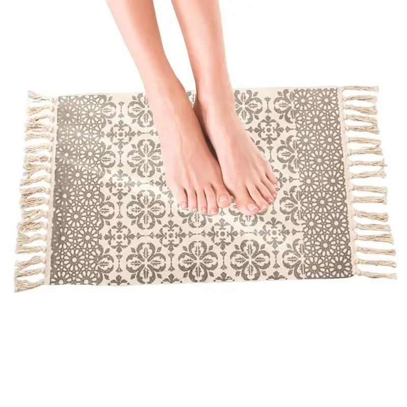 

Hand Woven Small Area Rug Carpet For Sofa Bedroom Bohemian Style Cotton Washable Reversible Decorative Non-slip Round Rug