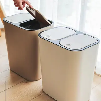Dual Compartment Sorting Trash Push-button Trash Compartments Garbage Waste Can Dry Wet Classified Trash Kitchen Waste Bin 1