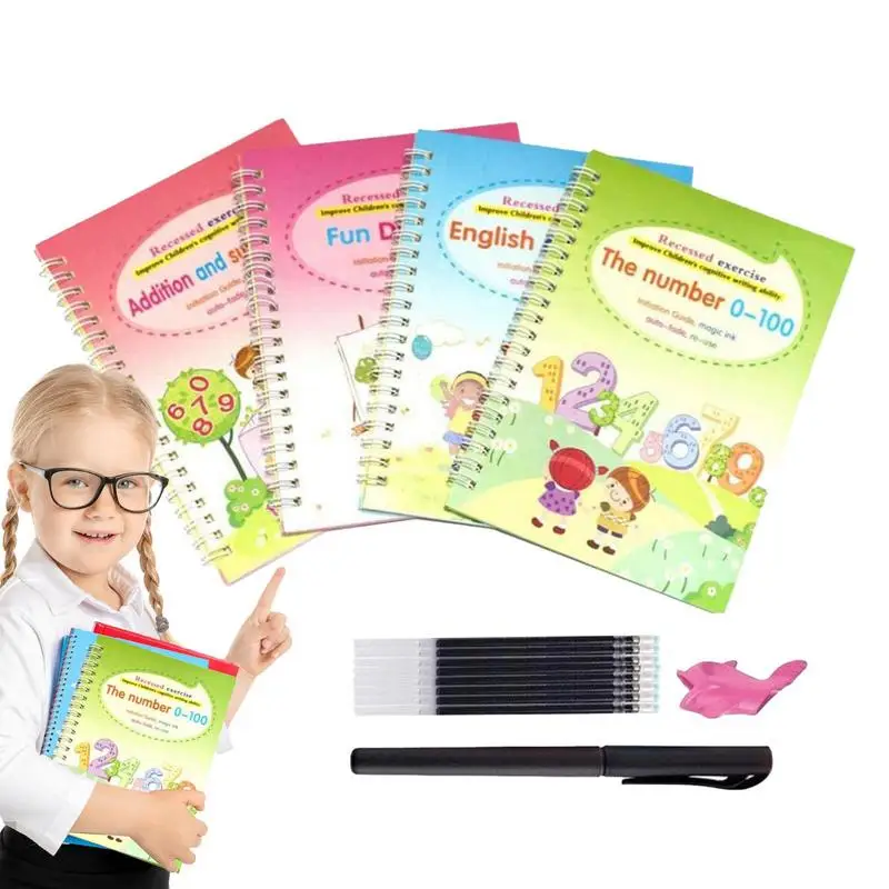 

Groovd Kids Writing 4pcs Reusable Practice Copybooks Early Educational Copybook For Kids Practice Copybook Set For Pre-school