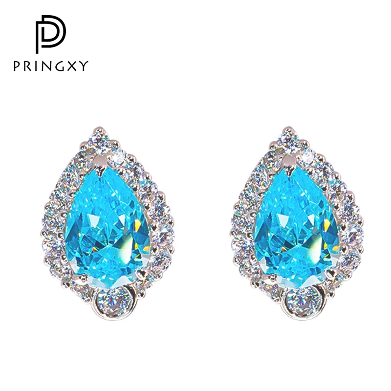 

PRINGXY Sea Blue Luxury Water Drop Gemstone Stud Earrings for Women Wedding 925 Sterling Silver Fine Jewelry Anniversary Gifts