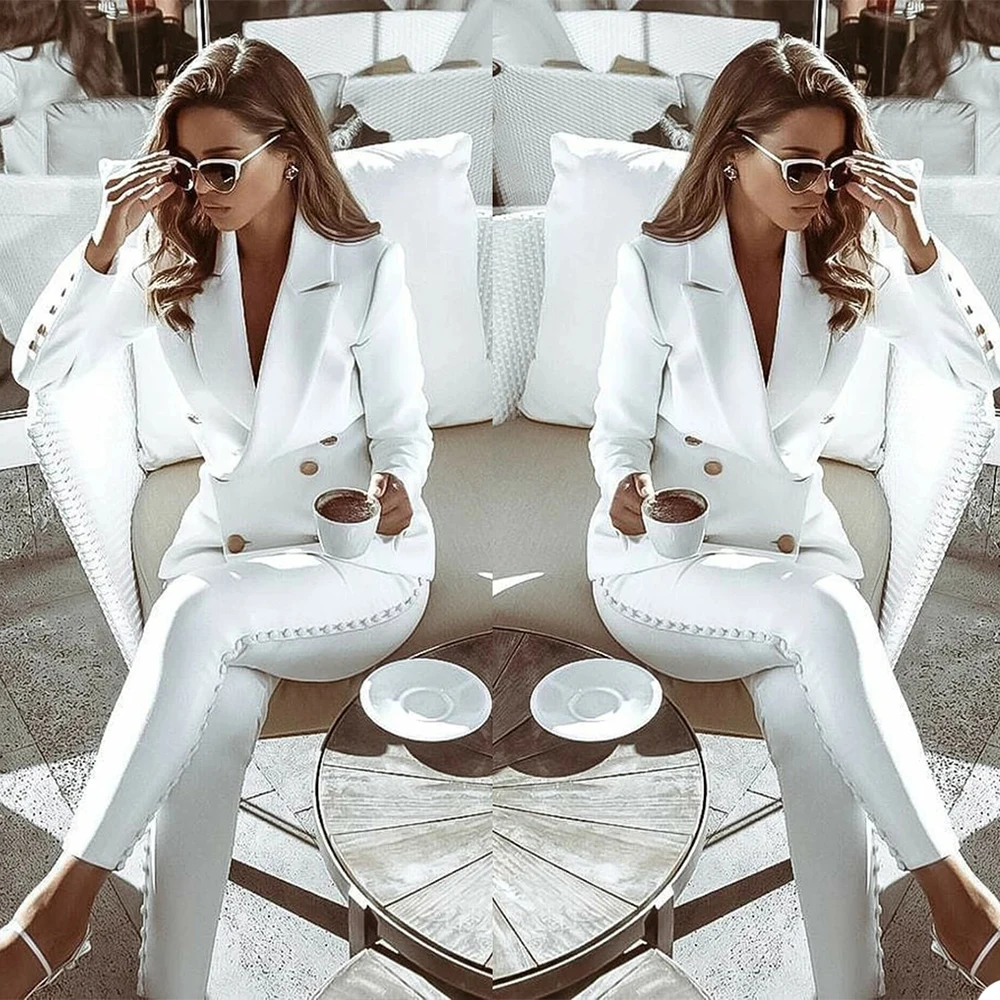 White pants Anzüge Slim Fit Zweireiher Freizeit Outfits Abend party Mutter der Braut Hochzeit Abend garderobe 2 Stück Blazer