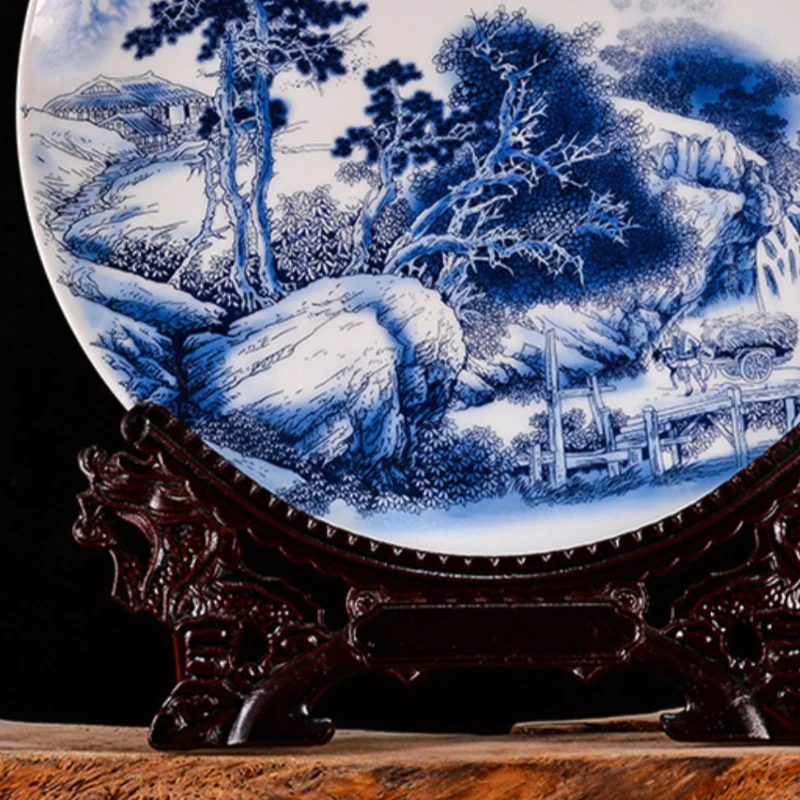 Jingdezhen-Porcelain Display Tray, Pastel Decorative Dish, Blue and White Porcelain, Living Room Decoration, Crafts, 26 cm 5
