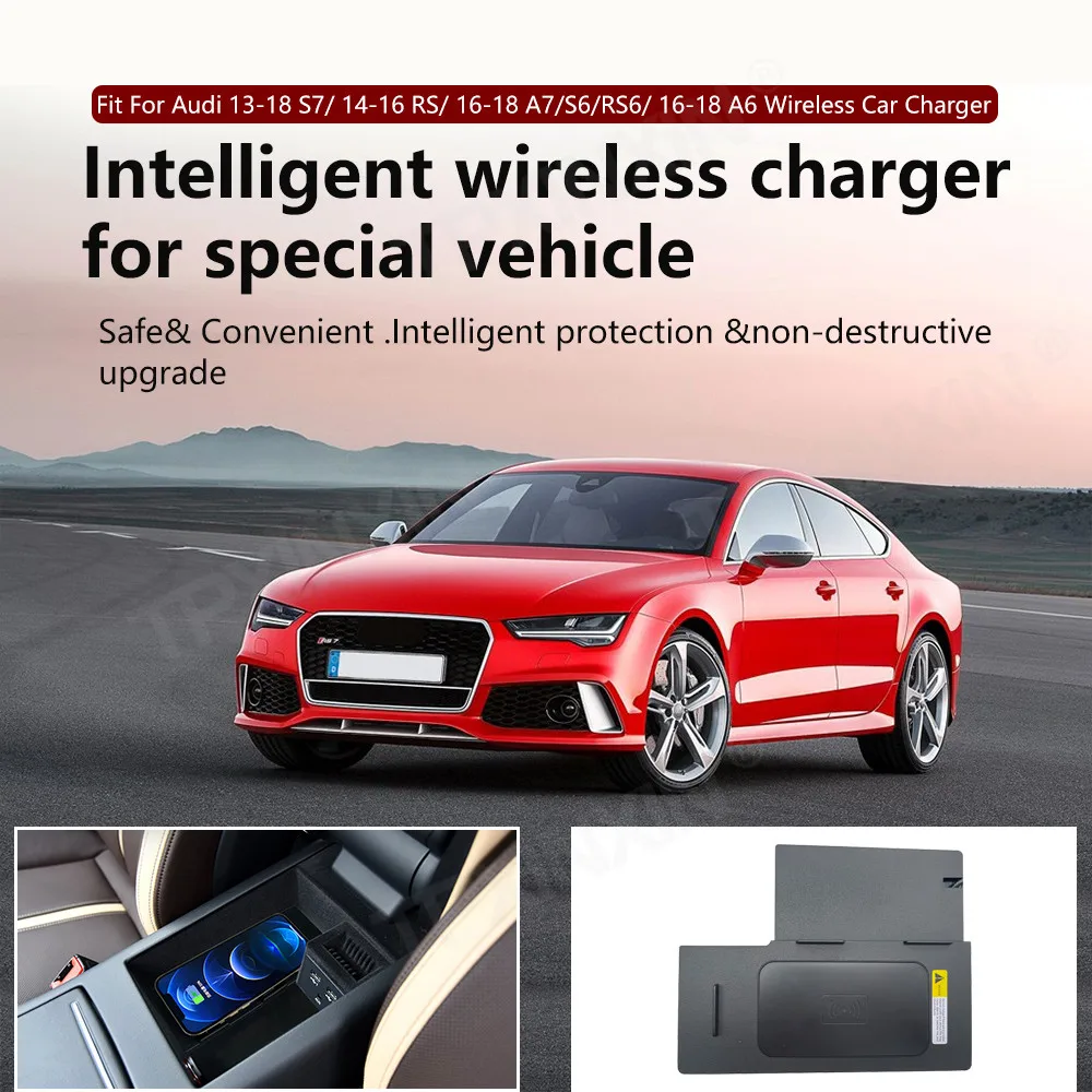 

Wireless Charger For Audi S7 RS7 A7 A6L S6 RS6 2013-2018 Cigarette Lighter Car Charger 15W Car Mobile Phone QI Fast Charging