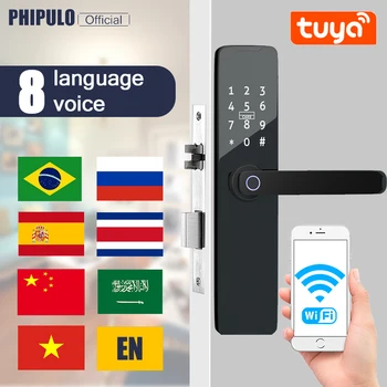 PHIPULO 생체 인식 지문 도어락, 스마트 도어락, 투야 앱 원격 잠금 해제, 키리스 와이파이 전자 도어락