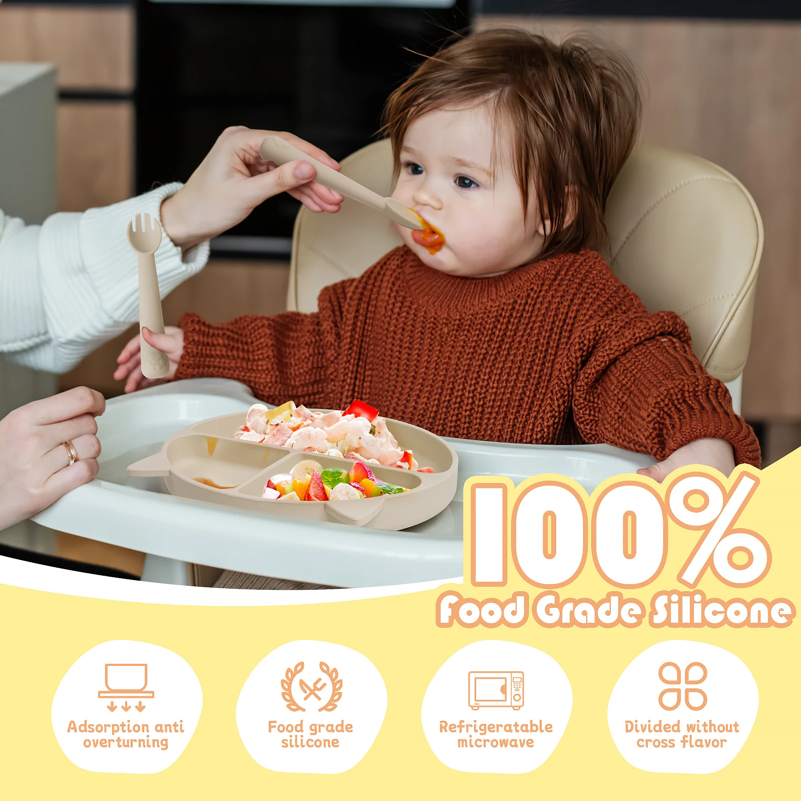 Description Picture 6 of itemTYRY HU Baby Silicone Suction Bowl Plate Feeding Spoons Food Tableware BPA Free Non-Slip Baby Dishes Food Feeding Bowl for Kids