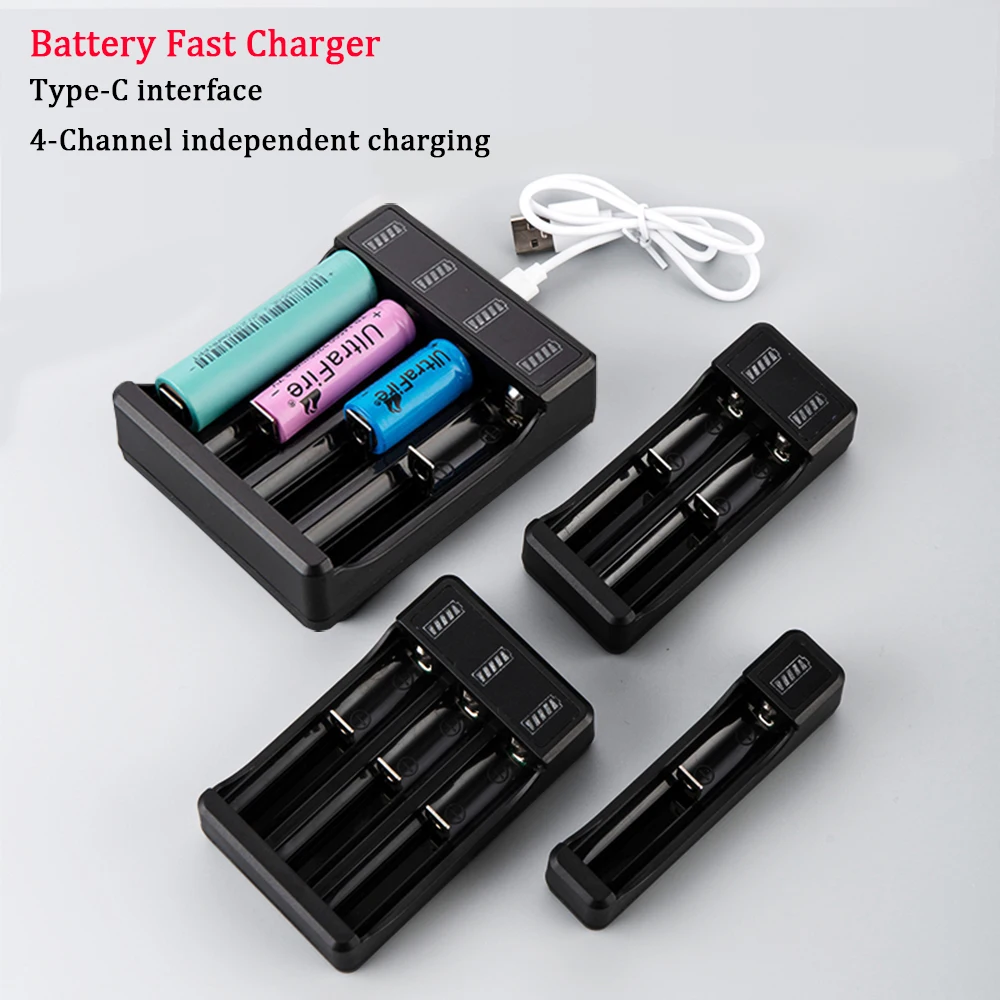 

18650 Battery Fast Charger USB Charging Single Slot Multi Slot 3.7V/4.2V Battery Charger with Charge Protection Indicator Lights