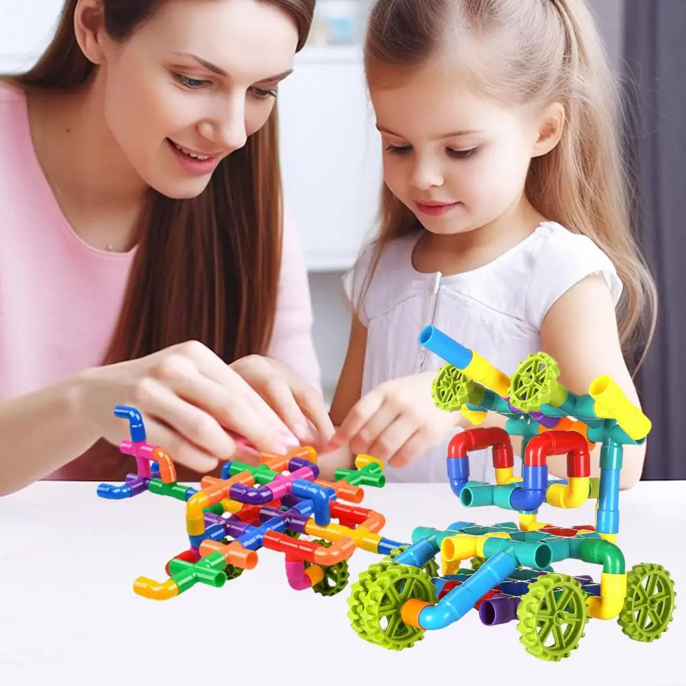 80/100/200Pcs Kids Pipe Building Block Toy Fine Motor Skills Colorful Tube Block Construction Toy DIY Assembly