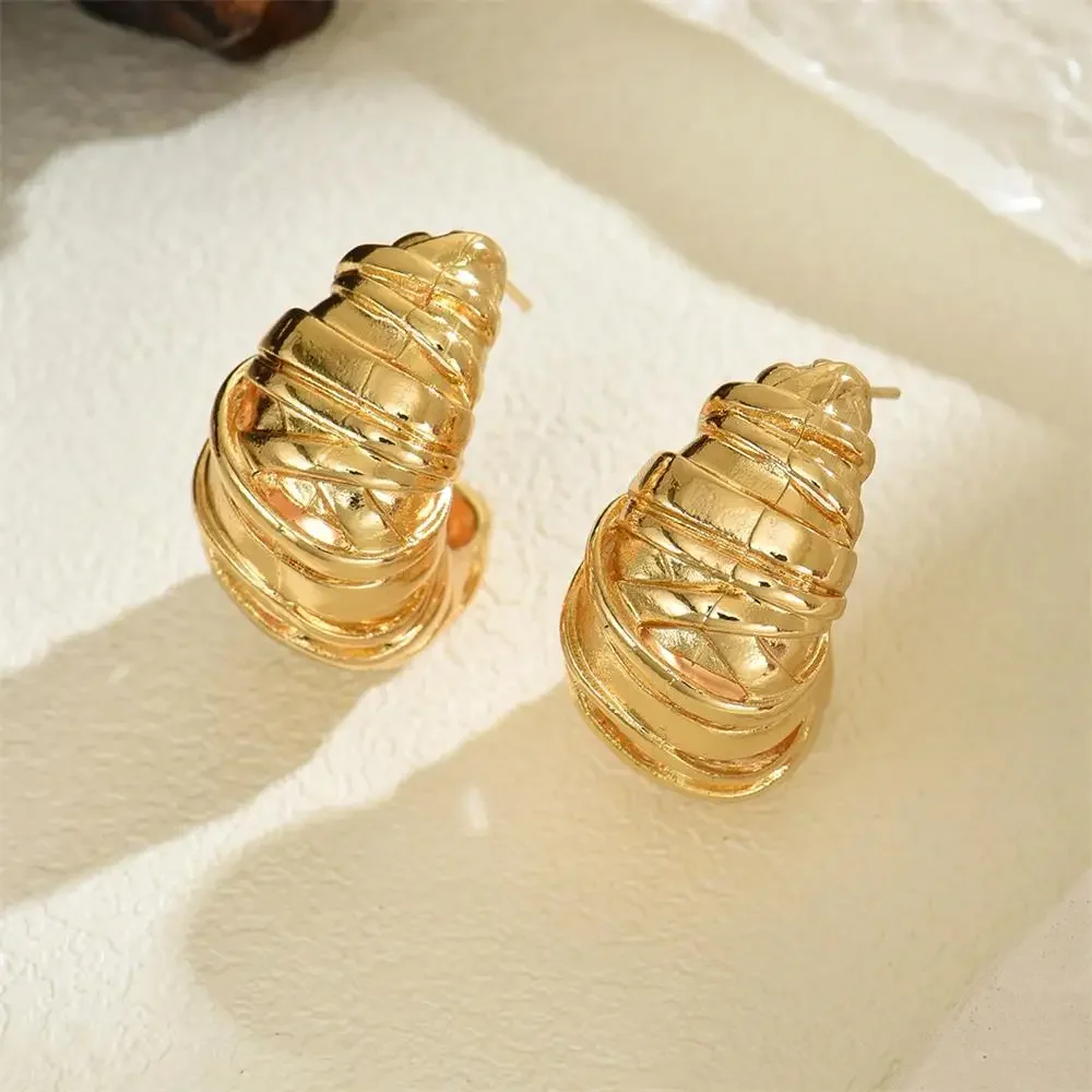 Exaggerated Chunky Waterdrop Earrings 18K Gold Plated Chubby Teardrop Moon Shape Women's Ear Stud Vintage Jewelry Party Gift