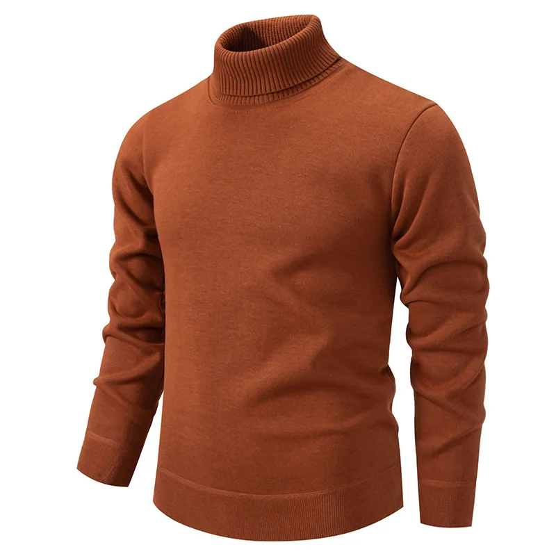 Mens Autumn Winter Turtleneck Sweater Mens Casual Slim Solid Thicken Fleece Warm Knitted Pullover Street Versatile Knitwear 4XL 4