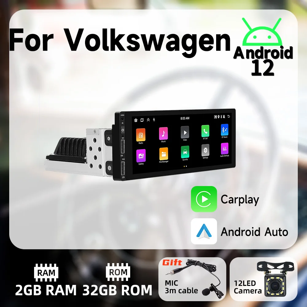 

Автомагнитола для Volkswagen, мультимедийный стереопроигрыватель на Android, экран 6,9 дюйма, 1 Din, GPS-навигация