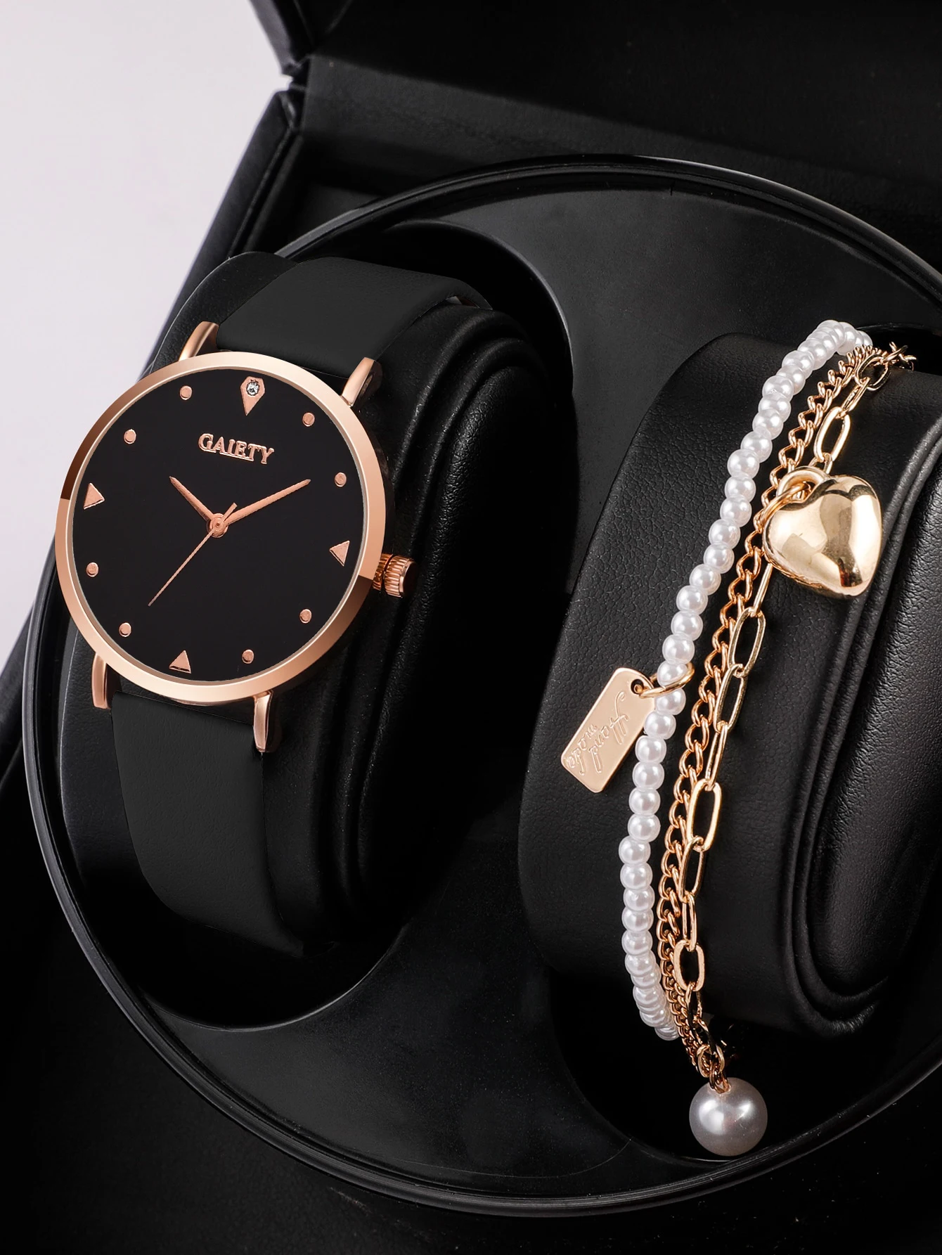 

Gaiety Brand 2pcs set Women Watches Bracelet Black Ladies Bracelet Watch Casual Leather Quartz Wristwatch Clock Relogio Feminino