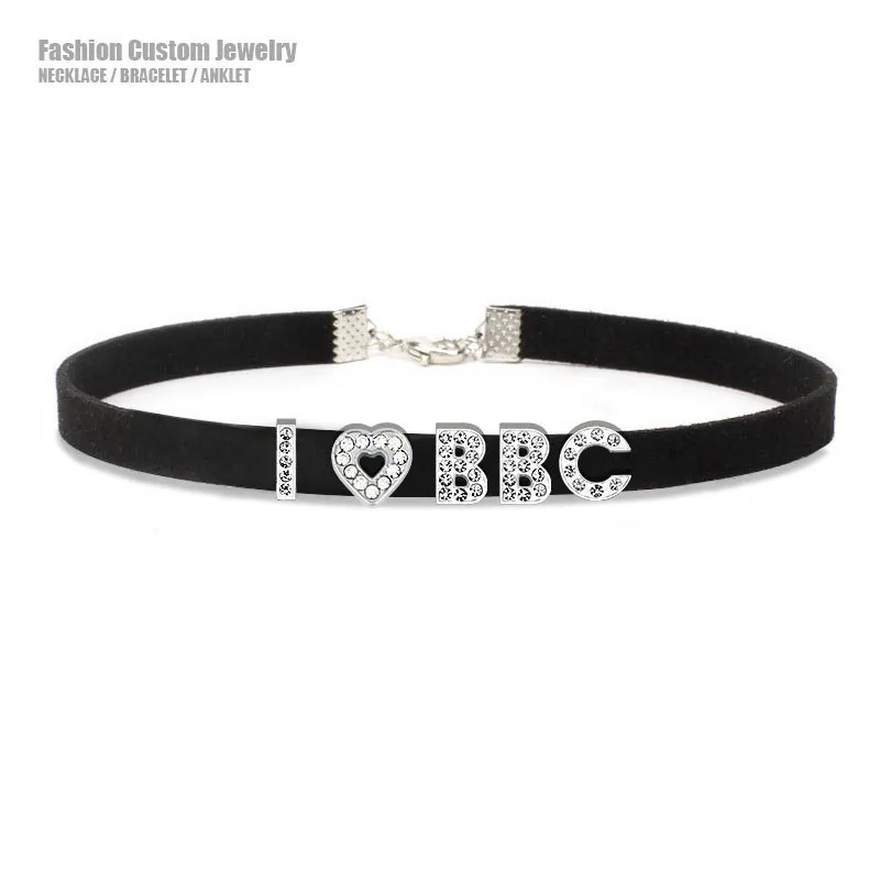 

Goth Sexy Rhinestone Letters I Love BBC Choker Collar Necklaces Women Men DIY Cosplay Custom Name Words Chocker Jewelry Gift