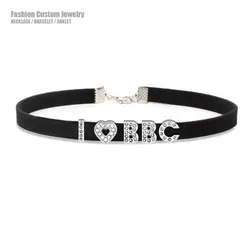Goth Sexy Rhinestone Letters I Love BBC Choker Collar Necklaces Women Men DIY Cosplay Custom Name Words Chocker Jewelry Gift