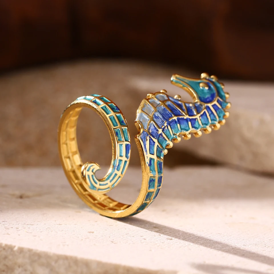 Cring Coco Fashion Stainless Steel Ring Seahorse Snake Retro Charm