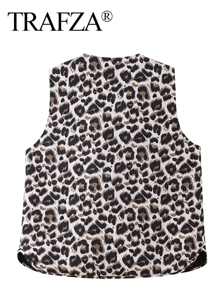 HH Women Vintage Leopard Print Vest Bow Front Tie Top V Neck Sleeveless Vest Coat 2025 Summer Female Fashion Streetwear Tops