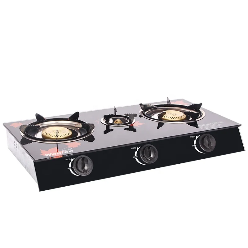 

OEM auto ignition home use kitchen appliances China wholesale gas stove cooktop 3 burner tempered glass gas stove