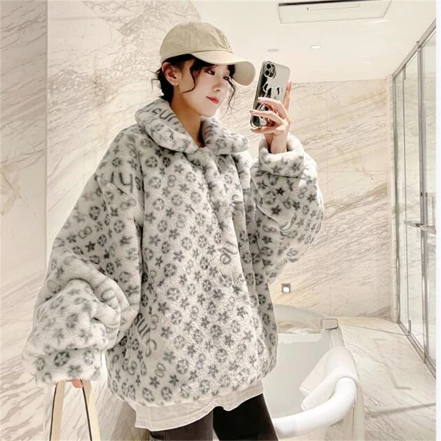 Winter faux fur jacket womens new small square collar thick clothes loose  long sleeve doll sleeve plush coats spring autumn - AliExpress