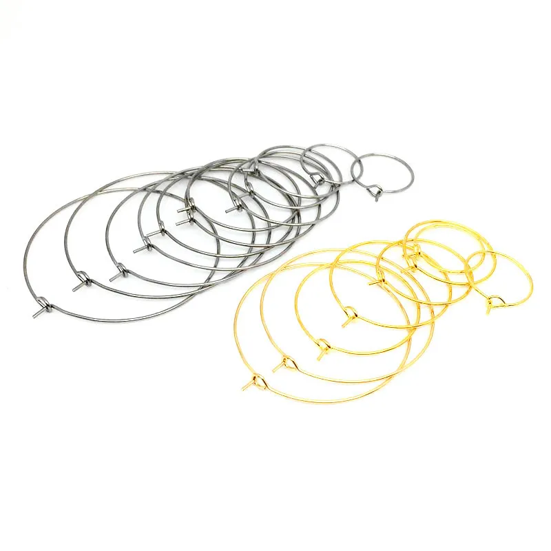 

20Pcs/lot 316L Stainless Steel Gold 15 20 25 30 35 40mm Big Round Circle Wire Hoops Loops Fit DIY Women Earring Jewelry Making