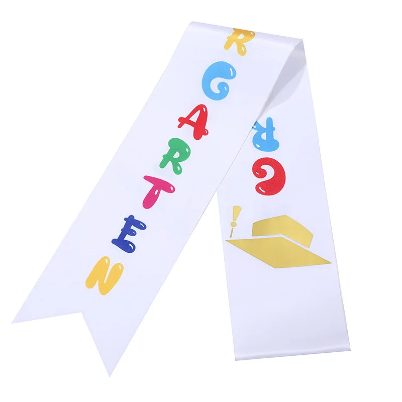 Graduation Season Children's Ribbon Etiquette Shoulderband Preschool Kindergarten Graduation Print Honorary Award Silk Shawl party decorations