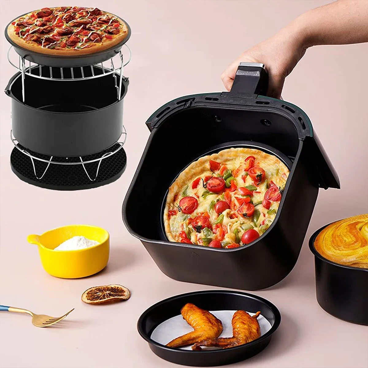 8 / 12 Pc Air Fryer Accessories Set Food-grade with Cake Basket Pizza Pan Stainless Steel Skewer Rack air fryer