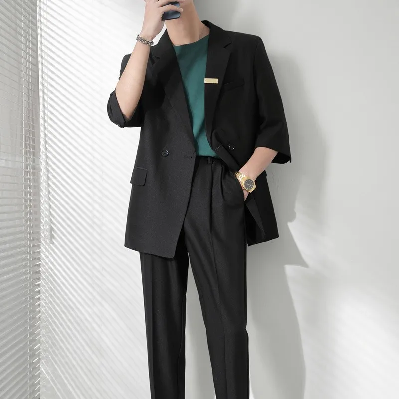 Autumn Men's Clothing Business Leisure Suit Jacket Set Streetwear Korean Popular Clothes Slim Pants Suit