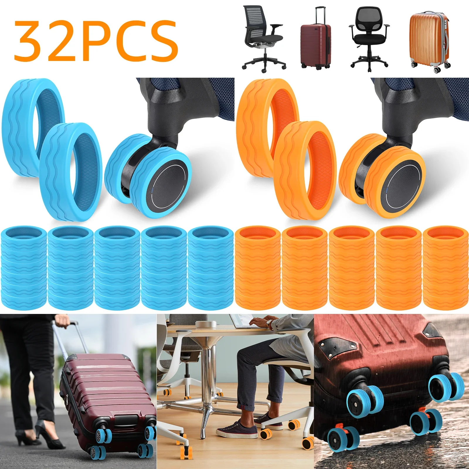 32Pcs Luggage Wheels Cover Silicone Luggage Wheel Protectors Anti Scratch Caster Cover Washable Suitcase Wheels