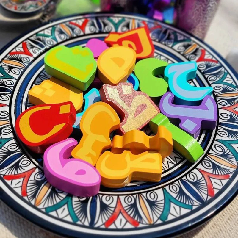 28 Arabic Alphabet Wooden Color blocks Puzzles Educational Toys For Toddlers Preschool Montessori Early Learning Gifts For Kids 2