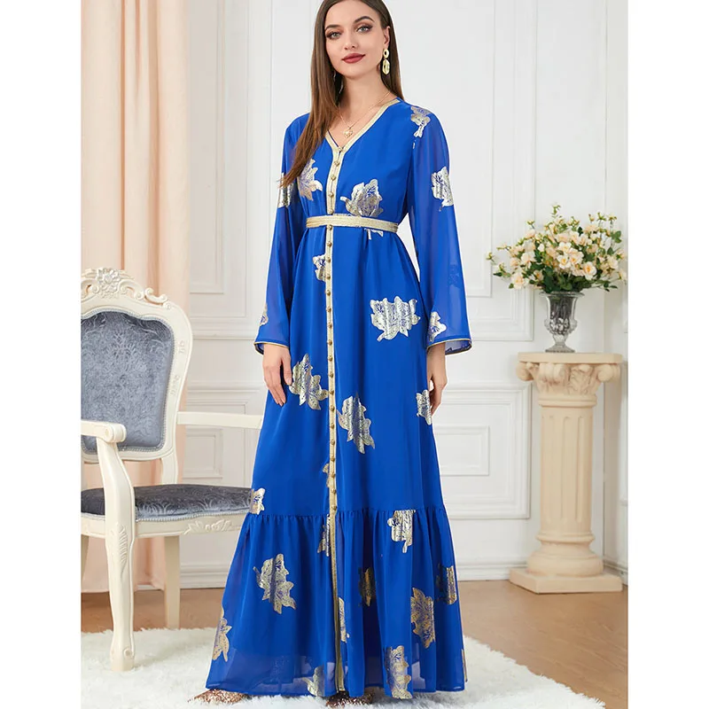 

Arabian Fashion Robes Women Charming Hem Slit Long Sleeves Party Prom Dubai Long Dress Floral V Neck Neck Waist Embroidery 2023