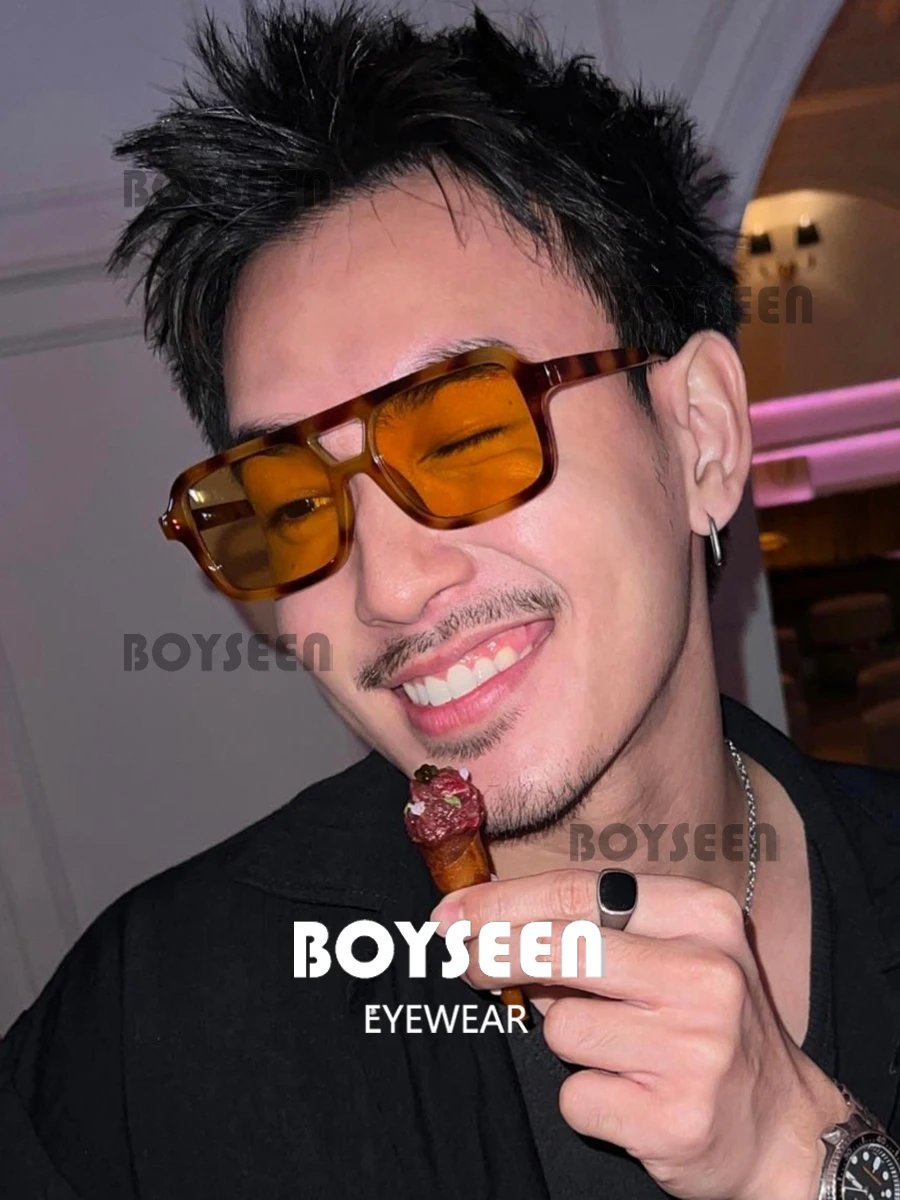 BOYSEEN Retro-Sonnenbrille mit Schildpattrahmen, quadratisch, orangefarbene Strandsonnenbrille für Herren, UV400 – Detail 1