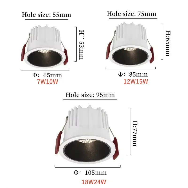 Round Frameless COB dimmable Recessed Downlight 7W10W/12W15W/18W24W LED Ceiling Spot Light For Bedroom Living room Kitchen