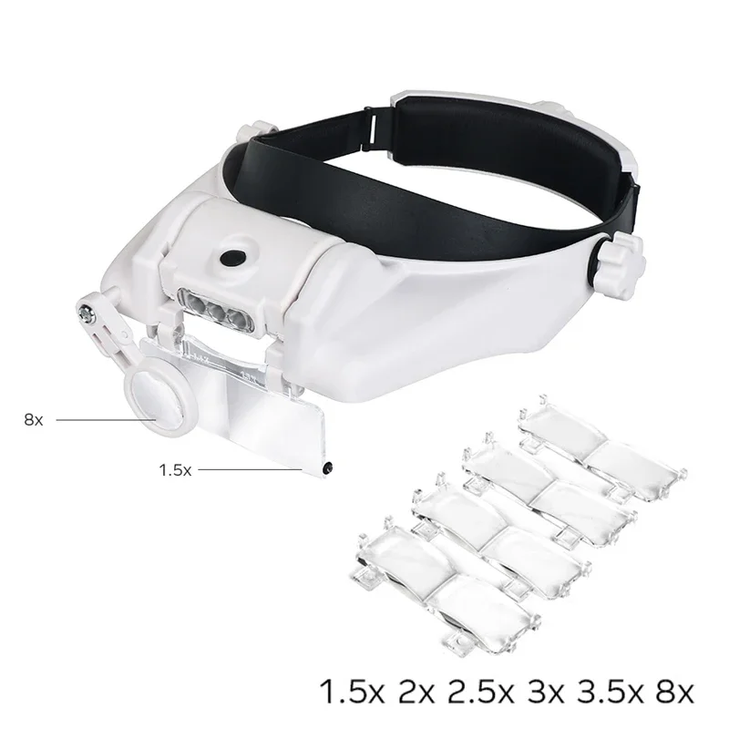 LED Headband Magnifier Glasses for Jewelry Watch Repair