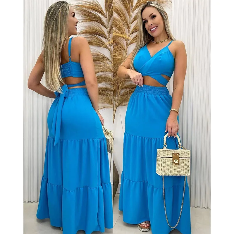 TwoPieceSetsWomensOutifitsSummerFashionNewArrivalVNeck