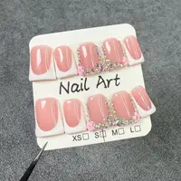 10pcs Handmade Press on Nails Short White French Duckbilled Fake Nail Tips Wearable Rhinestone Flower Design False Nails 2