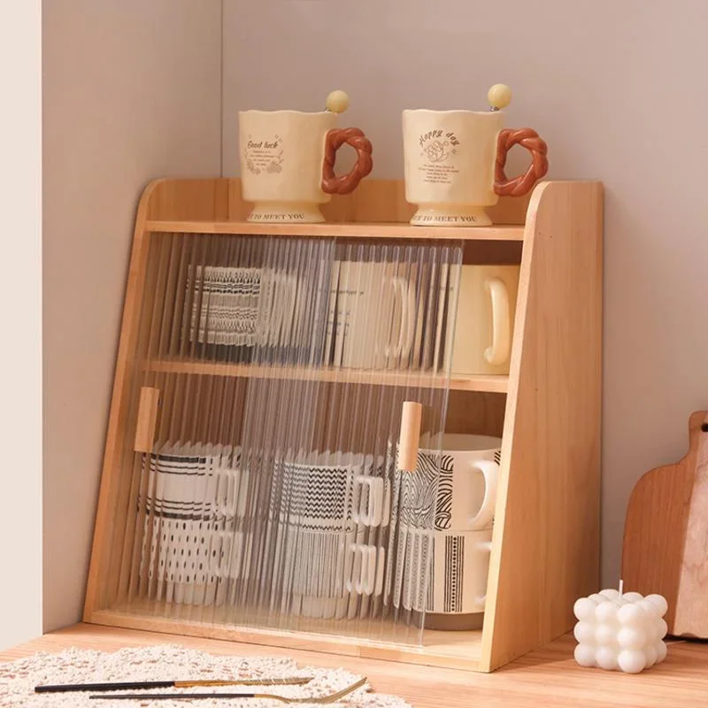 Ins High Appearance Level Dust Storage Counter Surface Double Kitchen Furniture Retro Wooden Table Cabinet With Doors