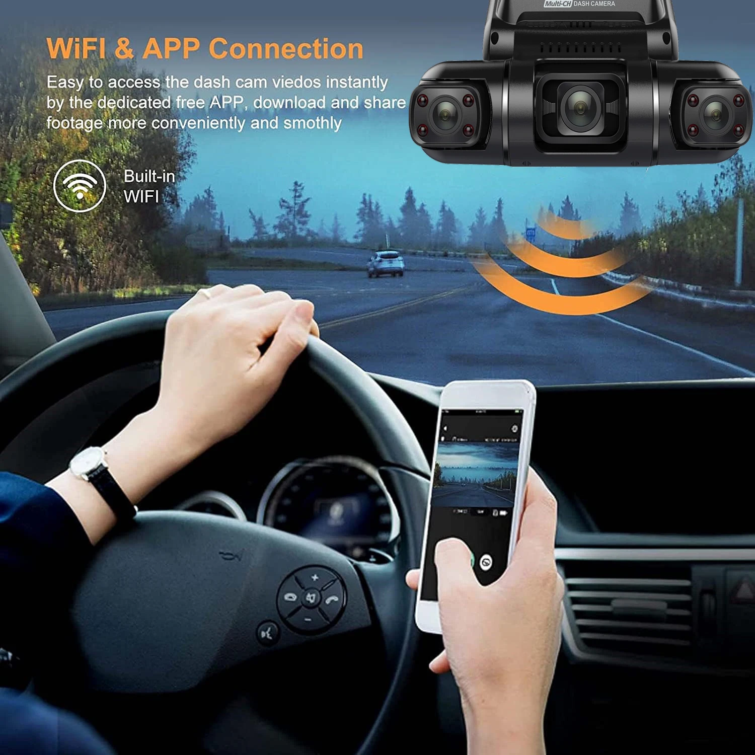 RISERO Dash Cam Front and Rear 1080P Car Dash Camera Car Dashboard Camera  Recorder Infrared Night Vision 24H Parking Monitor APP WiFi 170°Angle Lens