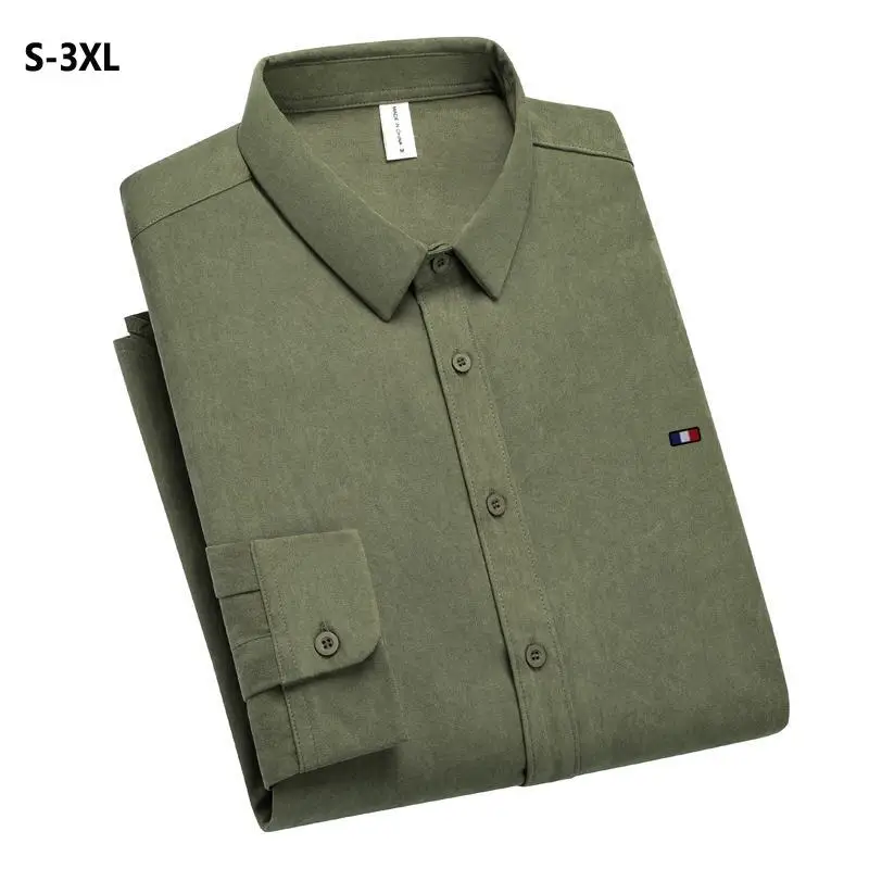 

S-3XL New-Design Mens Shirts Solid Color Business Shirt Casual Long Sleeve Blouse Hommes Fashion Clothing Tops