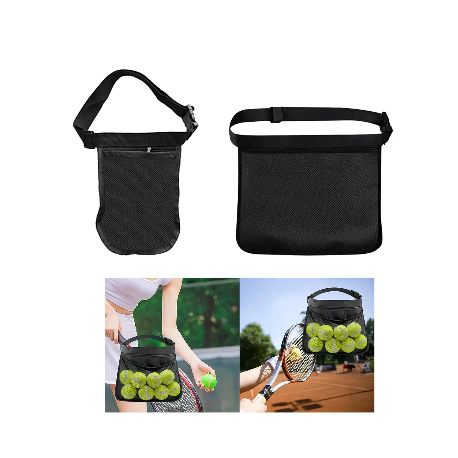 Black Tennis Ball Holder Golf Fanny Pack ,Durable Waist Pouch Bag, Holding