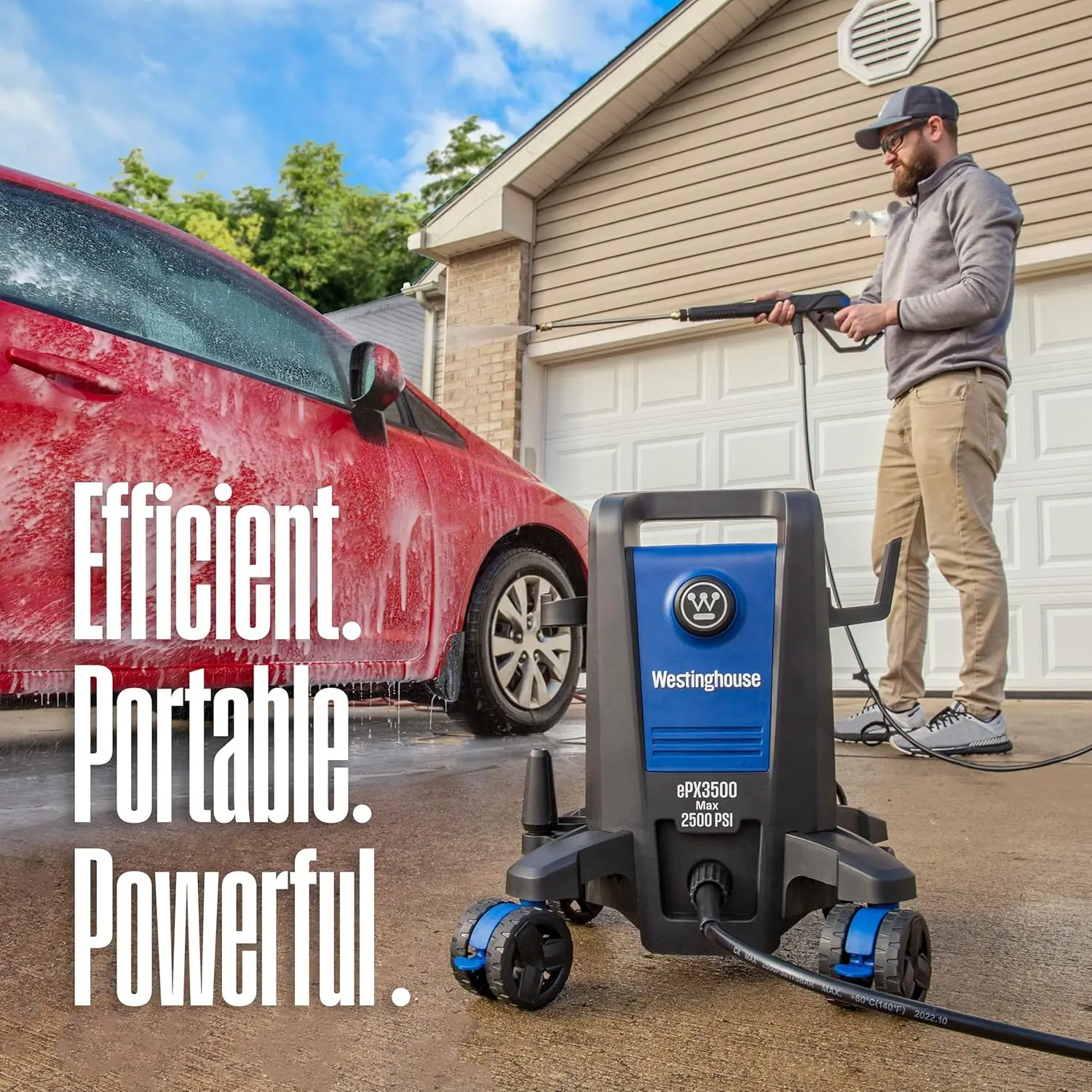 ePX3500 Electric Pressure Washer, 2500 Max PSI 1.76 Max GPM with Anti-Tipping Technology, Onboard Soap Tank, Pro-Style Steel
