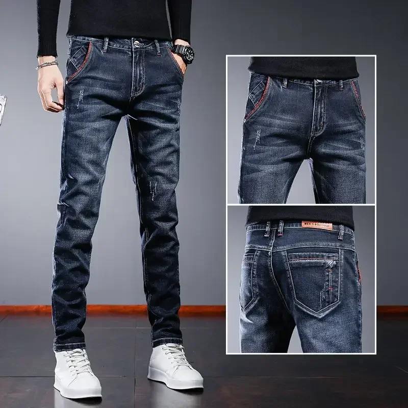 Pantalones holgados de gran tamaño para hombre, pantalones vaqueros azul claro para hombre, tallas grandes, holgados, ropa de calle coreana de otoño de los 90, estilo retro, tallas XS