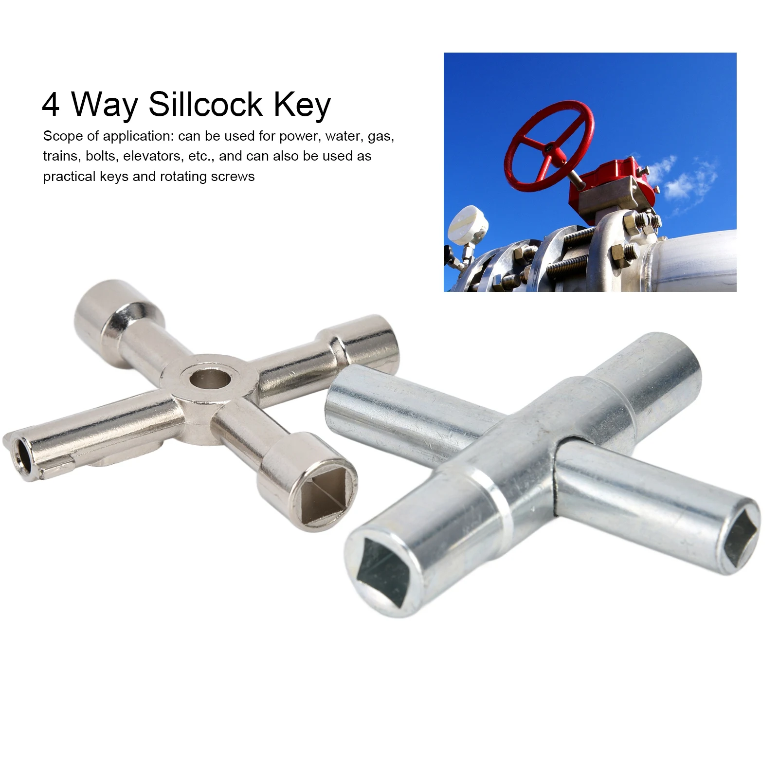 Sillcock Key 4 Way Small Compact Portable Convenient Practical Rotating Screws for Power Gas Faucet Key Faucet Tool