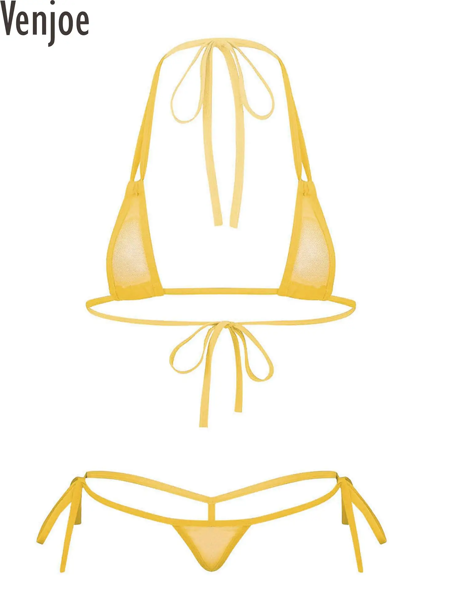 

Женский прозрачный сетчатый комплект микро-Бикини на бретельках, купальник из 2 предметов, треугольный купальник, купальный костюм, пляжный купальник, купальный костюм для загара